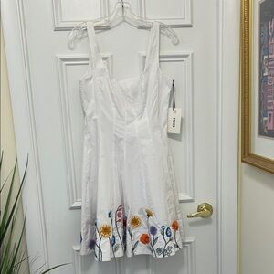 STAUD Wells Mini Dress with Floral Embroidery